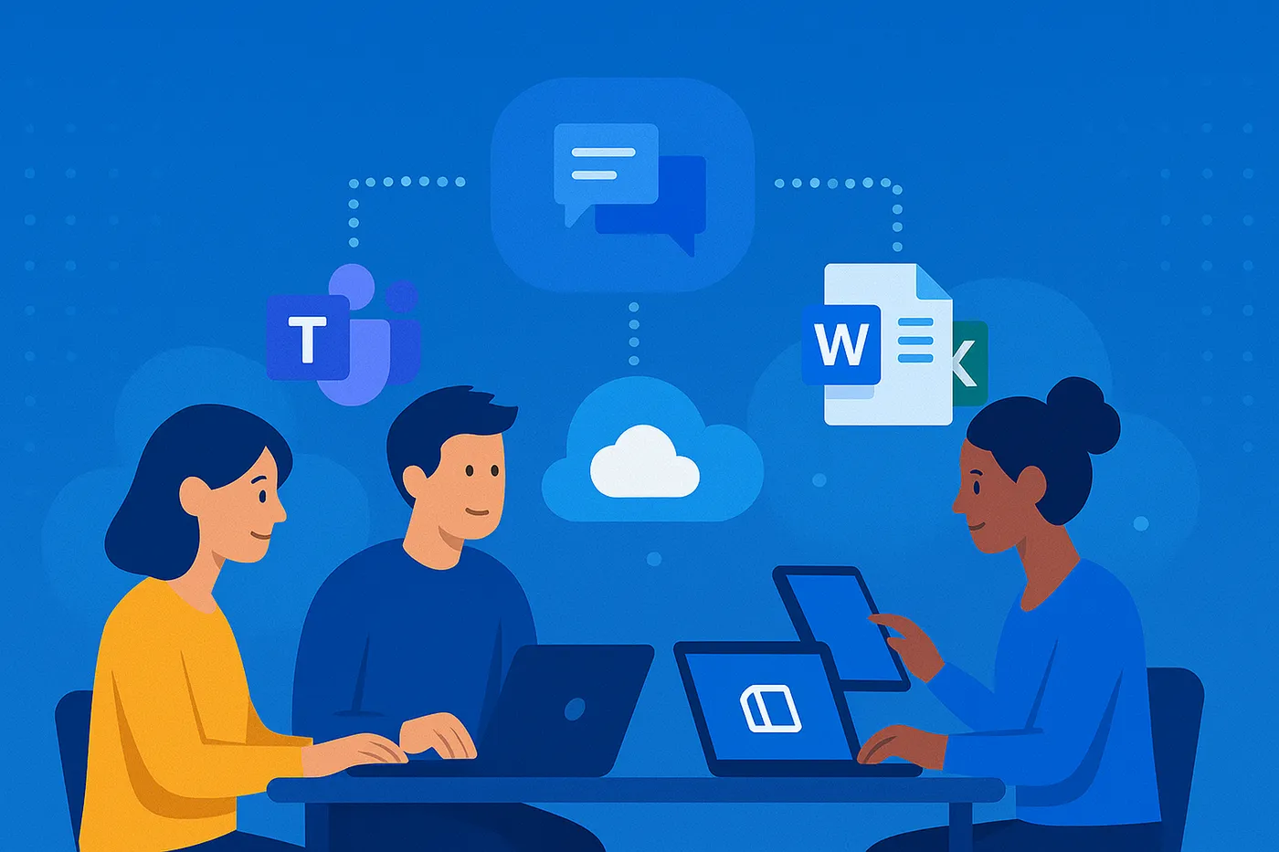 Microsoft 365 security setup showing cloud protection, multi-factor authentication, and Defender dashboard